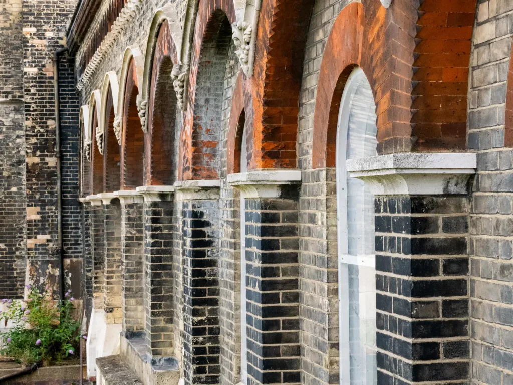 Victorian brickwork and polychrome arches at Crossness. Photo: Ian James
