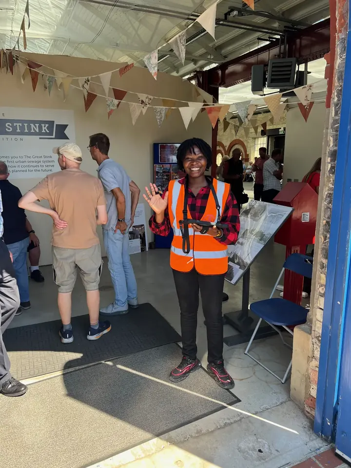 Volunteer welcoming visitors at Crossness Pumping Station